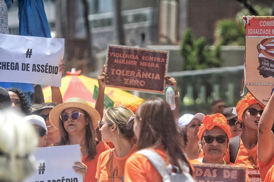 Manifestantes levaram cartazes para orla  (Foto: Romulo Chico/DP)