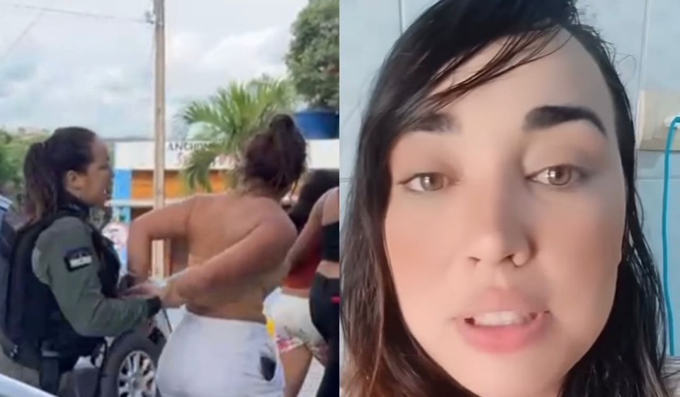 A policial está tendo sua conduta investigada após ser filmada dando um tapa no rosto de uma mulher suspeita de agredir a própria filha em Vitória de Santo Antão, na Zona da Mata, na última sexta-feira (26). (Foto: Reprodução/Instagram)