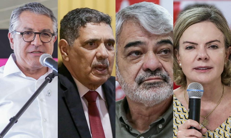 Ministro das Relaes Institucionais, Alexandre Padilha; deputado estadual Joo Paulo; senador Humberto Costa; presidente do PT, Gleisi Hoffmann (Rafael Vieira/DP Foto)
