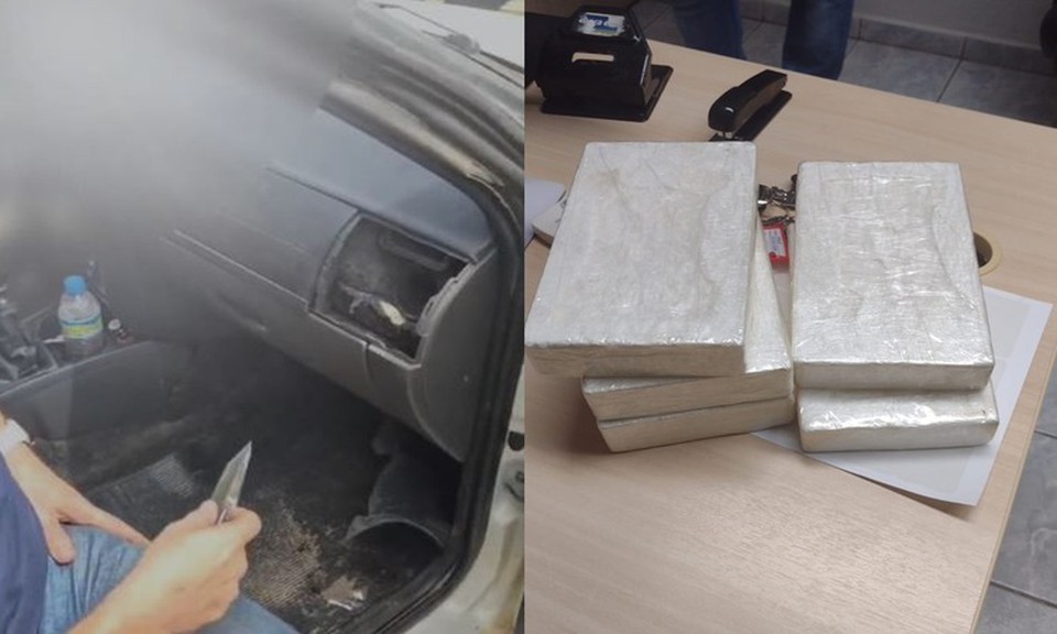 O material estava escondido no compartimento do airbag do automvel (Foto: Divulgao/Polcia Federal)