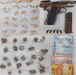 Arma, drogas e dinheiro foram apreendidos com suspeito baleado, segundo PM 