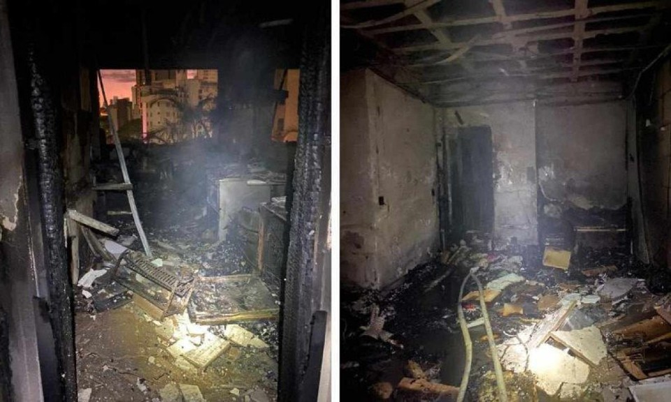 Incndio de grandes propores destruiu apartamento no bairro Lourdes, em Belo Horizonte (Crdito: CBMMG)