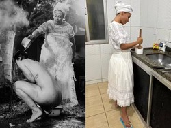 Anitta compartilhou um lbum em que aparece participando de rituais e de atividades na cozinha