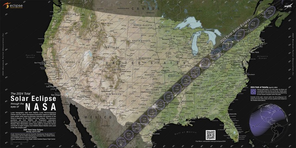  (Crdito: NASA/Estdio de Visualizao Cientfica/Michala Garrison; Clculos do eclipse Por Ernie Wright, NASA Goddard Space Flight Center)