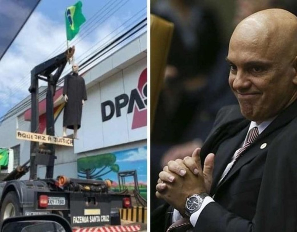 Vdeo com representao de Alexandre de Moraes sendo enforcado foi publicado em 2021 (fotos: Reproduo/X e Jos Cruz/Agncia Brasil )