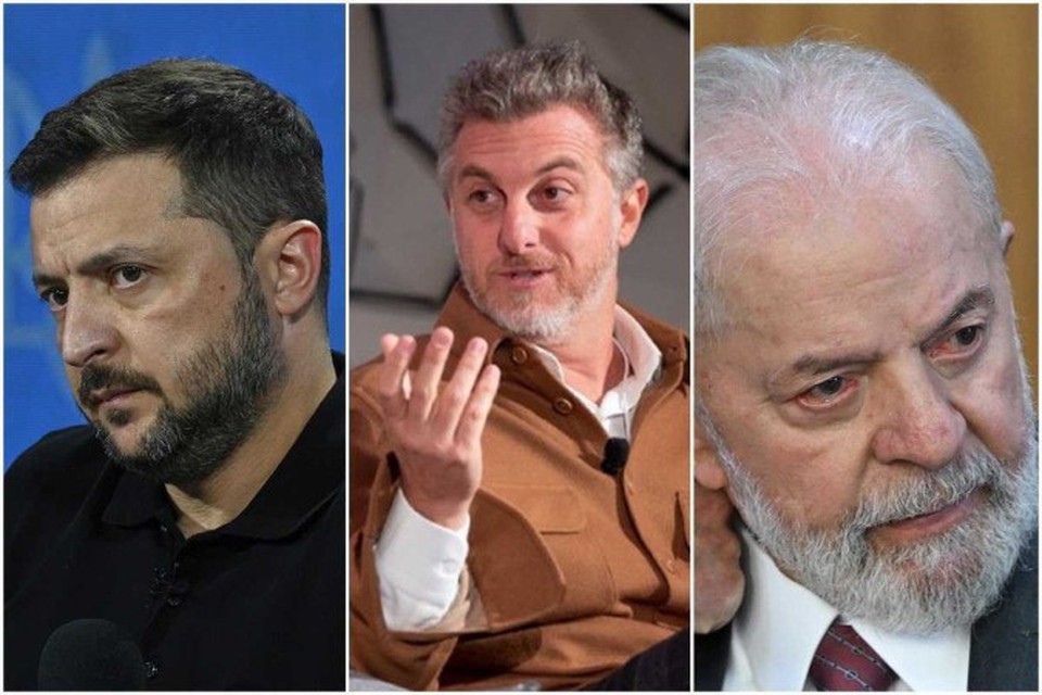 O presidente ucraniano Zelensky criticou Lula durante entrevista ao apresentador Luciano Huck (Foto: SERGEI CHUZAVKOV / AFP, Reproduo/Globo, Evaristo Sa/AFP)