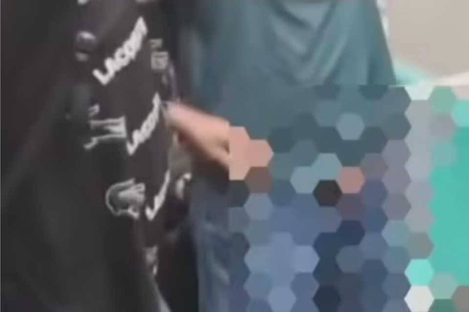 Dois homens de p em vago de trem, um deles est com o rgo genital para fora (imagem desfocada) (Crdito: Reproduao / Redes Sociais)