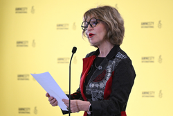 A ativista francesa de direitos humanos e secretria-geral da Amnistia Internacional, Agnes Callamard, fala durante uma conferncia de imprensa