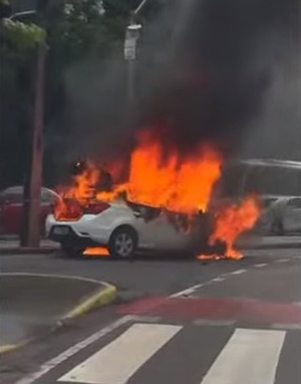 Carro pegou fogo na rua  (Foto: Redes Sociais )