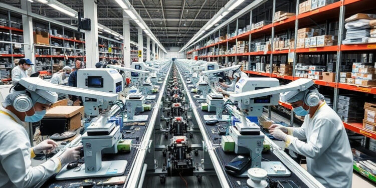 Dentro gigante fábrica celulares produz