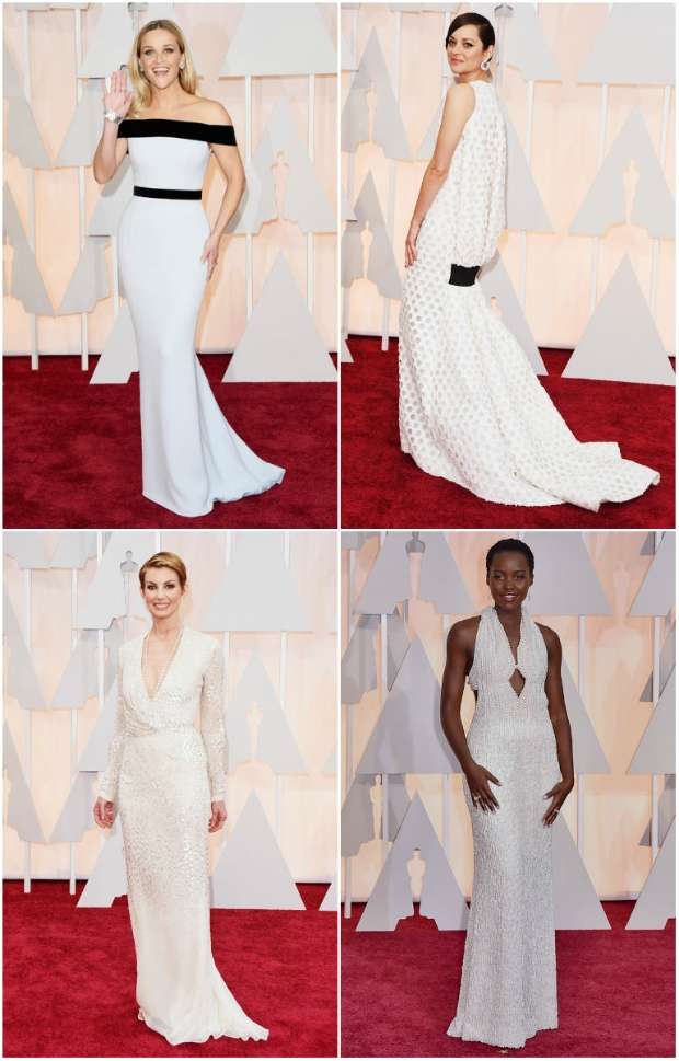 Reese Witherspoon e Marion Cotillard apostaram no branco. Crdito: AFP