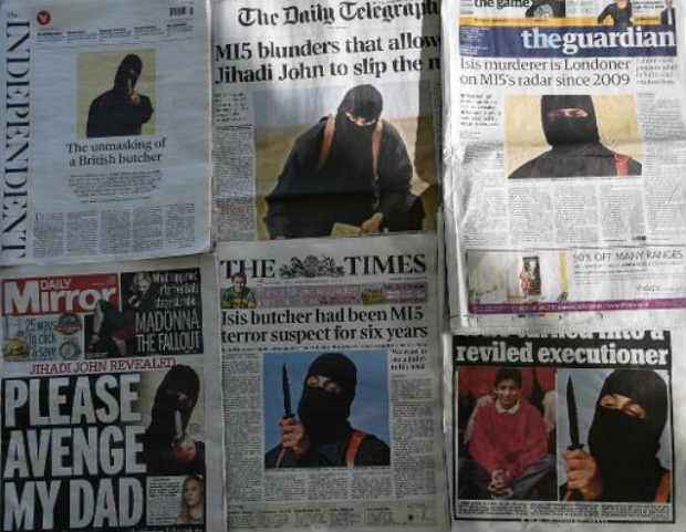 Jornais britnicos do destaque para a identificao do militante encapuzado. Crdito: Daniel Sorabji /AFP