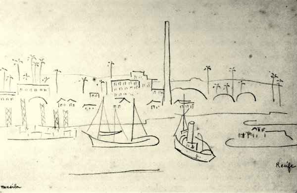 A paulista Tarsila do Amaral desenhou o Recife visto do mar em 1925 (Foto: Reproduo do catlogo da exposio "Pernambuco Moderno")