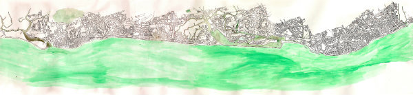 Clique na imagem para ver a orla de Recife e Olinda desenhada pela artista Isabela Stampanoni (imagem usada como ilustrao do livro A Grande Serpente, de Paula Lira)