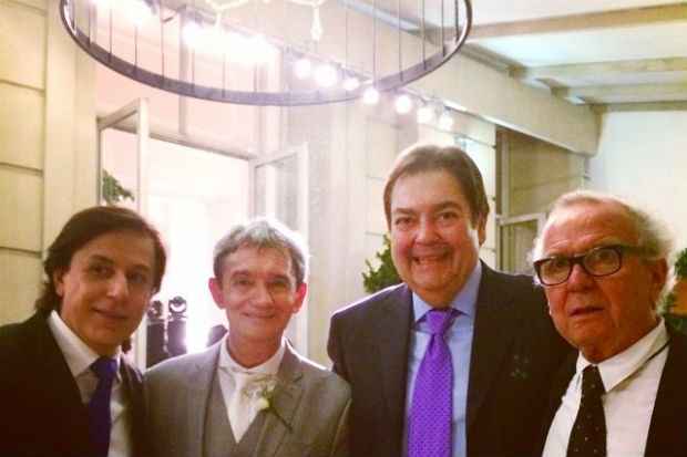 Tom Cavalcante, Serginho Groiman e Fausto Silva durante casamento. Crdito: Instagram/Reproduo
