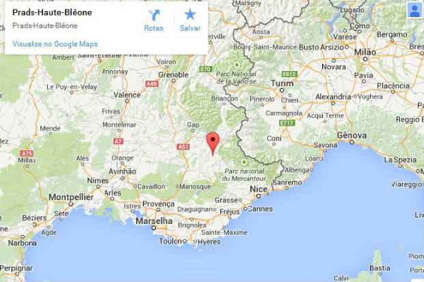 Mapa da regio em que o avio caiu no Sudeste da Frana. Foto: googlemaps.com/Reproduo