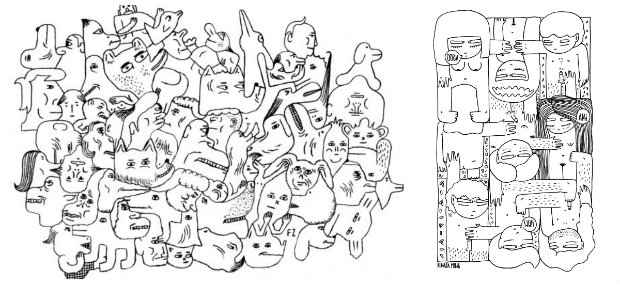 Desenhos de Fbio Zimbres e Carlo Giovani presentes no livro Suruba para Colorir. Fotos: Bebel Books/ divulgao