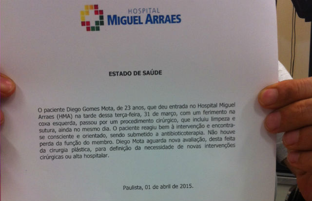 Equipe mdica divulga boletim mdico atualizado do paciente. Foto: Hospital Miguel Arraes/ Divulgao