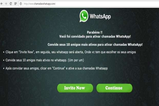 Site falso que "permite" o usurio baixar a opo de chamadas no WhatsApp