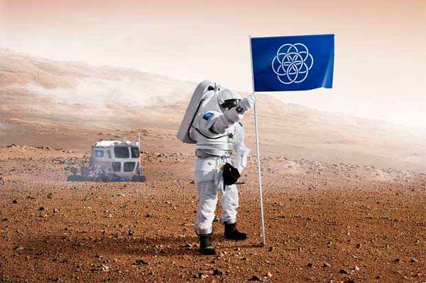 Aqui a bandeira  fincada na superfcie de Marte. Foto: The International Flag of Planet Earth/Divulgao
