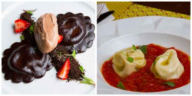 Ravióli de chocolate e Agnolotti de burrata Ravióli de chocolate e Agnolotti de burrata