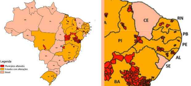 Mudana afetou 11 estados do Brasil e um total de 206 municpios.  direita, alteraes em Pernambuco (IBGE/Divulgao)