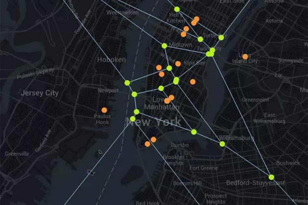 Mapa mostra os pontos onde conhecidos estiveram e os locais com risco de ocorrer um encontro acidental. Foto: Divulgao
