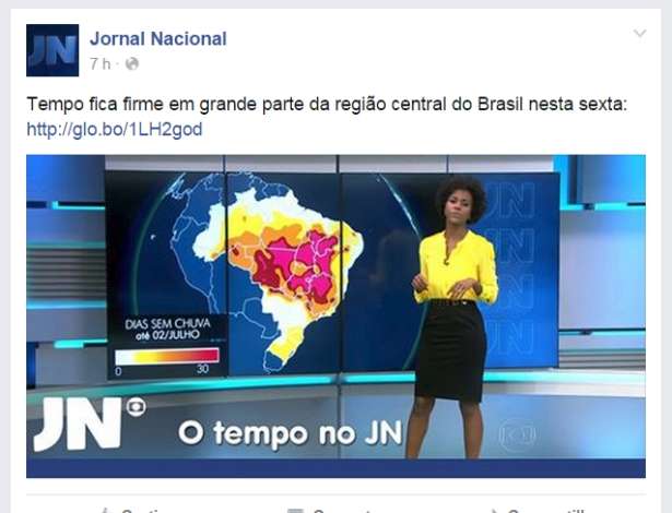Postagem na pgina oficial do Facebook do Jornal Nacional com foto de Maju Coutinho foi alvo de comentrios racistas. Foto: Reproduo/Facebook