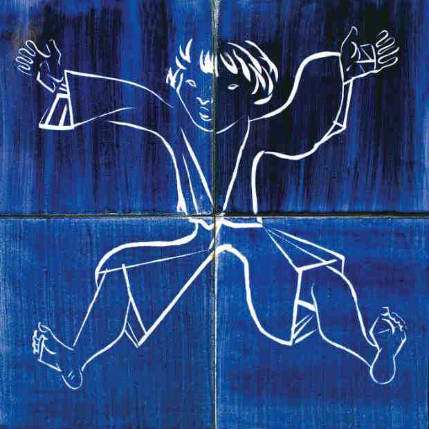 A infância e as brincadeiras do interior podem ser vistas no trabalho "Pulando carniça", feito em azulejo. Crédito: Caixa Cultural/Reprodução A infância e as brincadeiras do interior podem ser vistas no trabalho "Pulando carniça", feito em azulejo. Crédito: Caixa Cultural/Reprodução