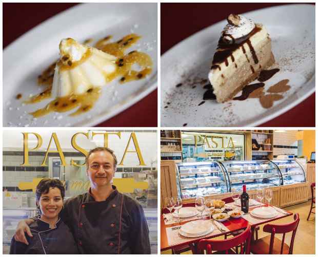 Casal Geovanna e Paolo é responsável por toda a produção da casa. Ele fica com as massas, ela com as sobremesas, como a incrível Panna cotta de coco e as tortas Casal Geovanna e Paolo é responsável por toda a produção da casa. Ele fica com as massas, ela com as sobremesas, como a incrível Panna cotta de coco e as tortas