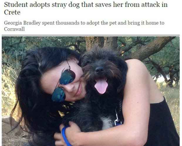 Georgia adotou Pepper após a cachorrinha salvá-la de ataque na Grécia. (Foto: Reprodução/telegraph.co.uk) Georgia adotou Pepper após a cachorrinha salvá-la de ataque na Grécia. (Foto: Reprodução/telegraph.co.uk)