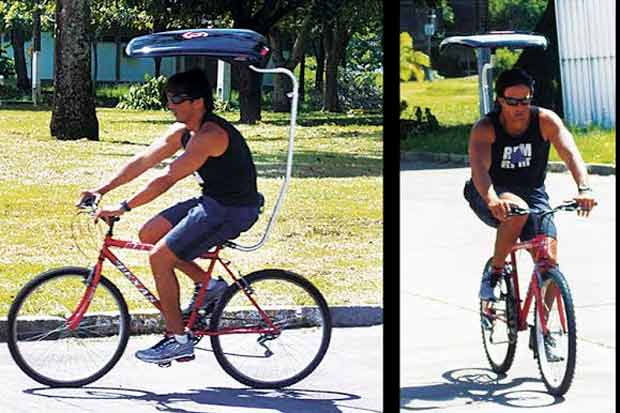 Acessrio promete proteger ciclistas do sol. Foto: Divulgao