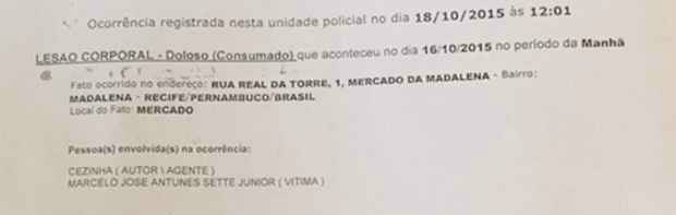 Foto do Boletim de Ocorrncia registrado por Marcelo Jos Antunes Sette Jnior. Crdito: Ernesto Cavalcanti/Divulgao
