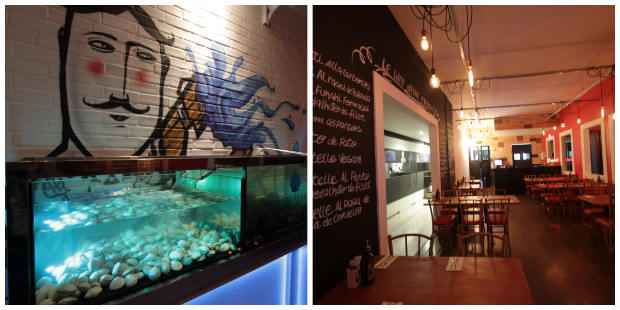 Restaurante apresenta um ambiente descolado que conta com grafites na parede, cardápio de lousa e aquário. Fotos: Roberto Ramos/DP/D.A Press. Restaurante apresenta um ambiente descolado que conta com grafites na parede, cardápio de lousa e aquário. Fotos: Roberto Ramos/DP/D.A Press.