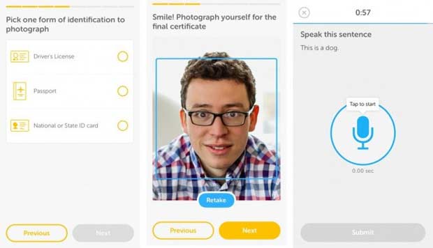 O exame pode ser feito tanto em celulares quanto no computador. Foto: Duolingo/Reprodução O exame pode ser feito tanto em celulares quanto no computador. Foto: Duolingo/Reprodução