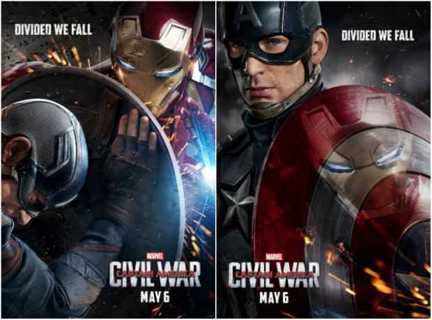 Capito Amrica e Homem de Ferro se enfrentam em posters de Guerra Civil. Foto: Marvel/Divulgao