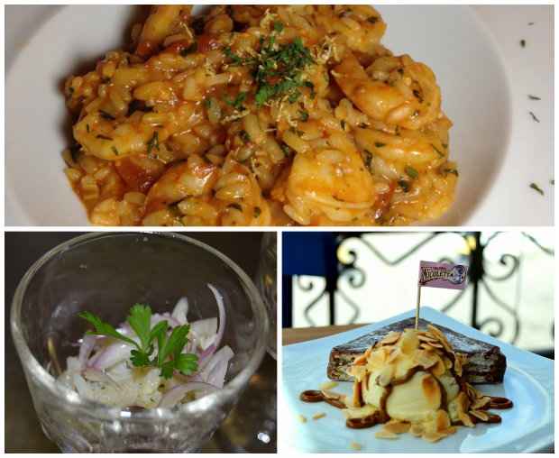 Risoto de camarões; salada de bacalhau e a Palha italiana. Fotos: Facebook/reprodução Risoto de camarões; salada de bacalhau e a Palha italiana. Fotos: Facebook/reprodução