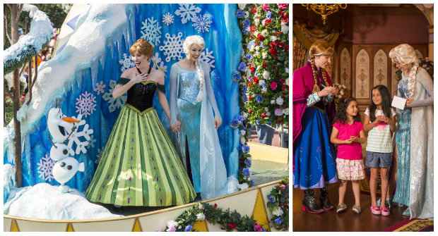 Enquanto a novidade não chega, a criançada pode tirar fotos com Anna e Elsa no palácio das princesas e no desfile do Magic Kingdom