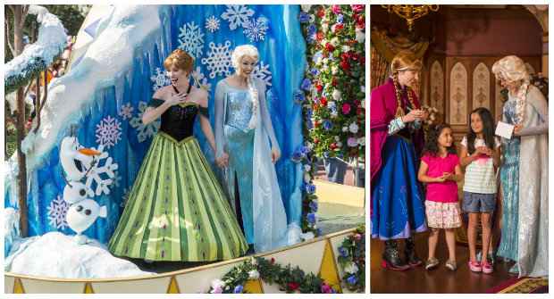 Enquanto a novidade não chega, a criançada pode tirar fotos com Anna e Elsa no palácio das princesas e no desfile do Magic Kingdom Enquanto a novidade não chega, a criançada pode tirar fotos com Anna e Elsa no palácio das princesas e no desfile do Magic Kingdom