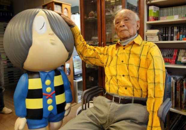 O lendrio artista de mang japons Shigeru Mizuki, em Tquio, no dia 12 de maio de 2015.  Foto: AFP/Arquivos YOSHIKAZU TSUNO 

