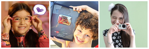 Bel (esq.), Isaac do vine e Julia Silva são algumas das crianças que fazem verdadeiro sucesso no YouTube. Fotos: YouTube/Reproducao da Internet