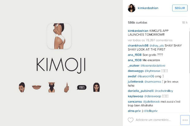 Kim Kardashian apelidou seus emojis de "kimojis". Foto: Reprodução/Internet. Kim Kardashian apelidou seus emojis de "kimojis". Foto: Reprodução/Internet.
