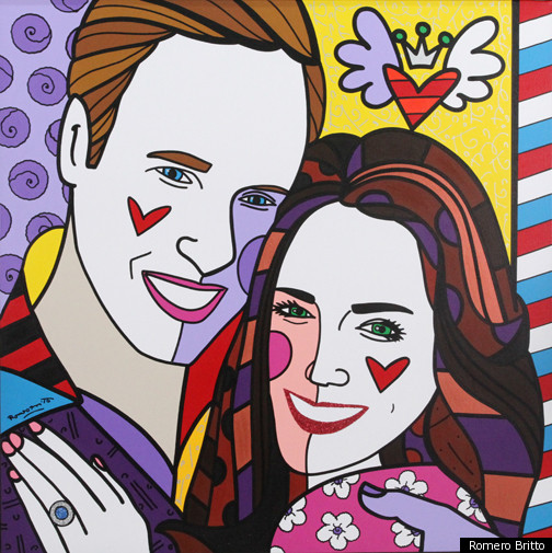 Casal real principe William e Kate Middleton. Arte: Romero Britto