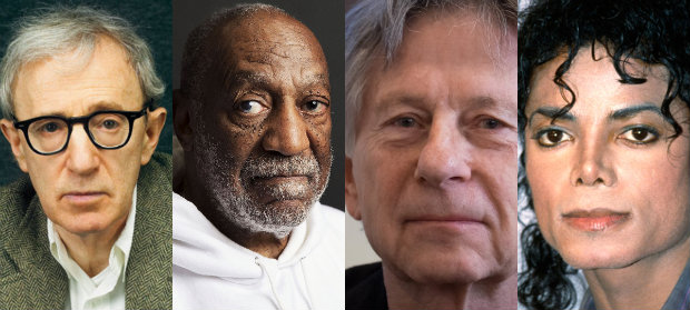 Woody Allen, Bill Cosby, Polanski e Michael tiveram nomes ligados a diferentes tipos de crimes sexuais. Crdito: Divulgao