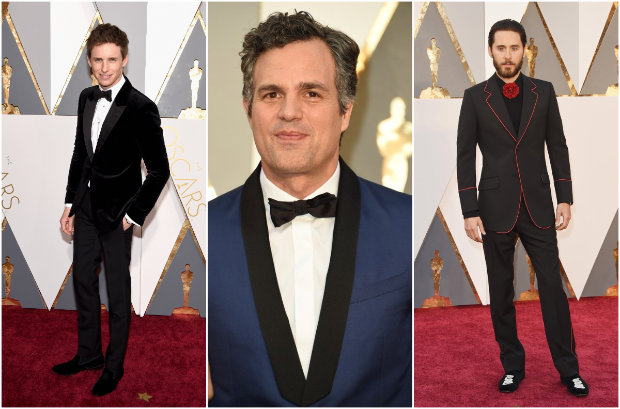 Eddie Redmayne, Mark Ruffalo e Jared Leto desfilaram estilos diferentes no red carpet. Fotos: The Academy/Reproduo da internet e Getty Images/AFP