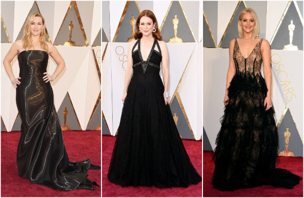 Os vestidos pretos, clássicos do tapete vermelho, em diferentes composições. Fotos: The Academy/Reprodução da internet e Getty Images/AFP Os vestidos pretos, clássicos do tapete vermelho, em diferentes composições. Fotos: The Academy/Reprodução da internet e Getty Images/AFP