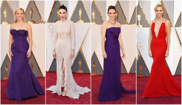 Modelos acinturados, decotes, fendas e aplicações em relevo, além da sobreposição de tecidos, marcaram o red carpet. Fotos: The Academy/Reprodução da internet e Getty Images/AFP Modelos acinturados, decotes, fendas e aplicações em relevo, além da sobreposição de tecidos, marcaram o red carpet. Fotos: The Academy/Reprodução da internet e Getty Images/AFP