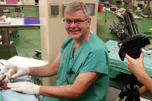 Dr. Jim Moore ficou conhecido como Doggie Dentist ("dentista canino") após post no Facebook. (Foto: Facebook/Harborfront Hospital For Animals/Reprodução) Dr. Jim Moore ficou conhecido como Doggie Dentist ("dentista canino") após post no Facebook. (Foto: Facebook/Harborfront Hospital For Animals/Reprodução)