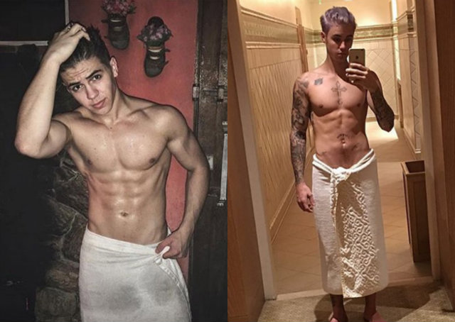 Conhecido como o Justin Bieber brasileiro, Biel (esquerda)  constantemente comparado ao artista internacional (direita) nas redes sociais. Foto: Reproduo/Instagram