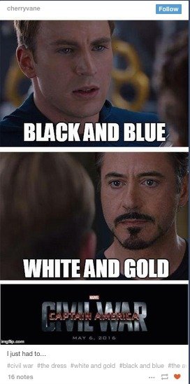 Capito: "Preto e azul". Homem de Ferro: "Branco e dourado". Guerra Civil. 